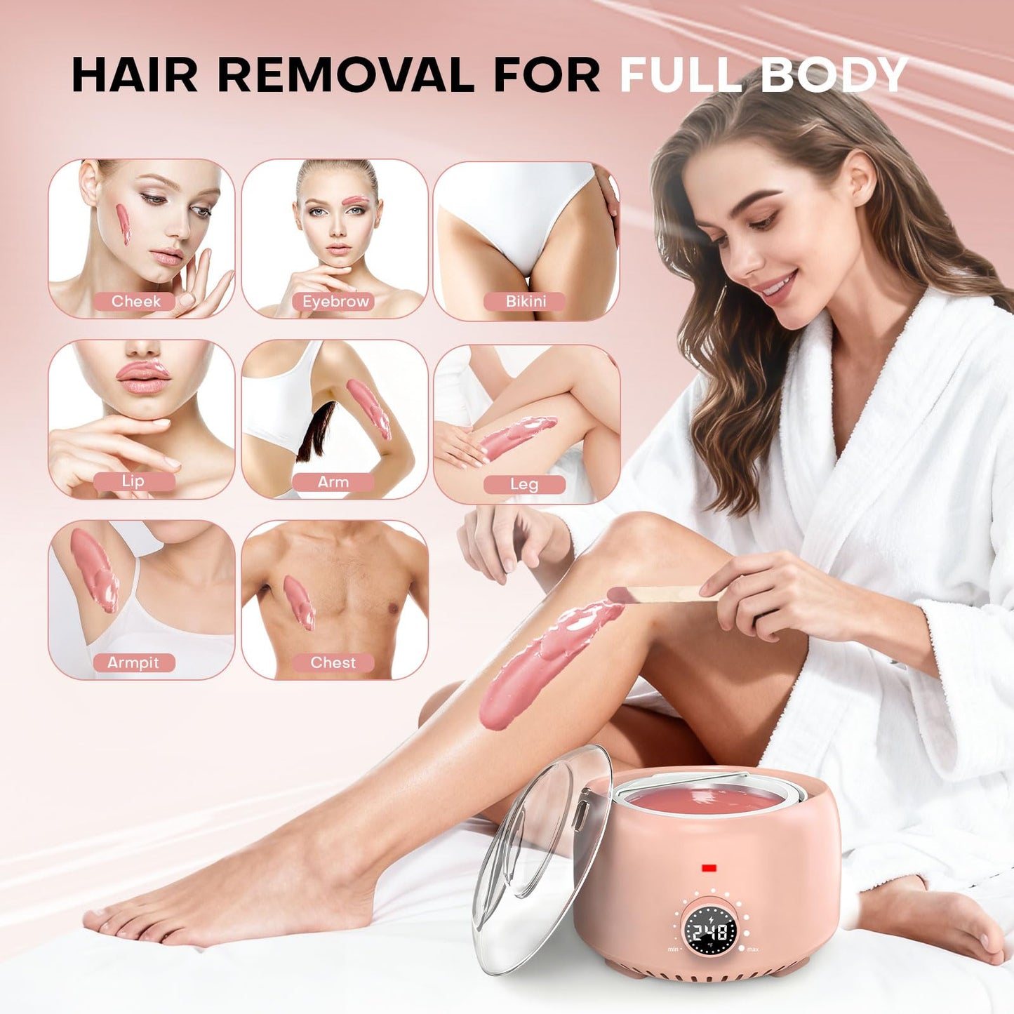 TIKESI Waxing Kit for Women and Men, Digital Wax Warmer with 14OZ 5 Bags Hard Wax Beads, at Home Wax kit for Full Body, Face, Eyebrows, Bikini, Legs Beauty and Personal Care TIKESI