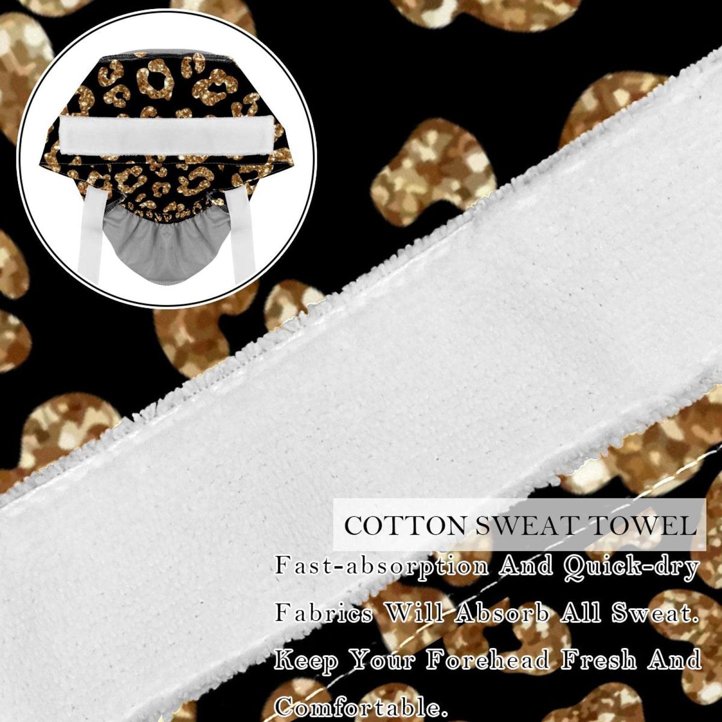 Anna Cowper 2 PCS Bouffant Cap with Button Ponytail Pouch Working Cap Sweatband Adjustable Surgical Cap Gold Glitter Leopard Beauty and Personal Care Anna Cowper