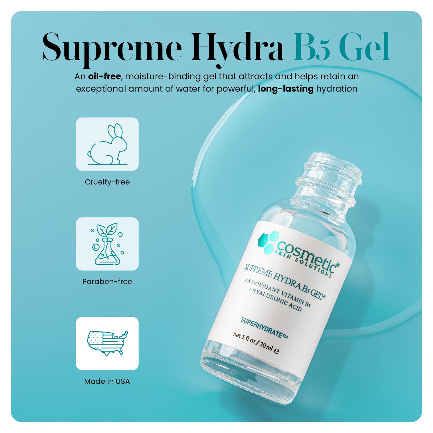 Supreme Hydra B5 Gel for Face, Deeply Moisturizing Vitamin B5 & Hyaluronic Acid Gel, Oil-Free Hydrating Moisturizer for Smooth, Plump Skin - 1 fl oz Beauty & Personal Care Cosmetic Skin Solutions