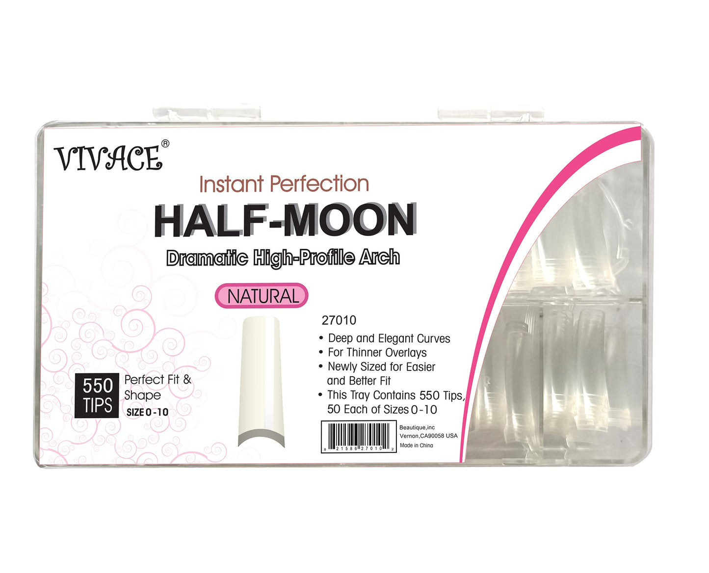 VIVACE Natural Half Moon 550 Acrylic False Fake Gel Nail Tips 11Sizes With Clear Plastic Case for Nail Salon Nail Shop (Natural Half Moon)… Beauty & Personal Care BeYou