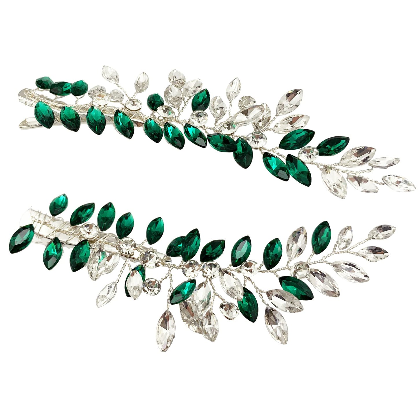 BETITETO Wedding Hair Clip Combs, 2Pcs Red White Green Rhinestone Bridal Hair Vine Piece Accessories for Women Girls Party Birthday (Green) Beauty & Personal Care BETITETO