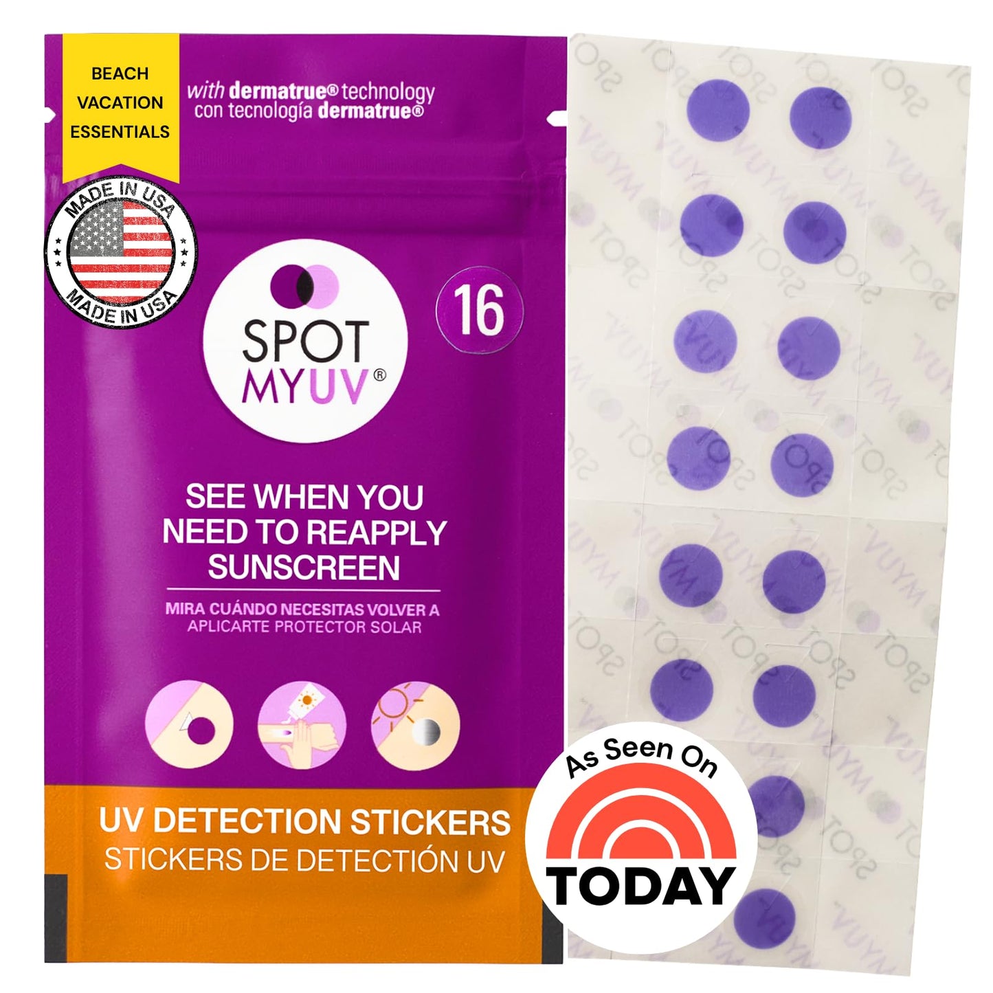 SpotMyUV UV Detection Stickers for Sunscreen with Patented Dermatrue SPF Sensing Technology, Know When to Reapply Sunscreen to Help Prevent Sunburn Beauty & Personal Care SPOTMYUV