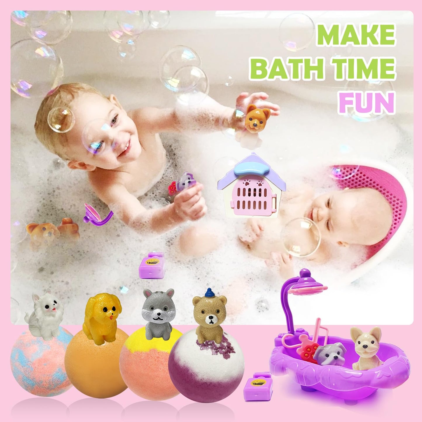 Bath Bombs for Kids with Surprise Toys Inside, 20 Pack Kids Bath Bombs with Puppy Dolls & Dog Pretend Playset Bath Toys, Child-Safe Bubble Bath Beauty and Personal Care Excalla