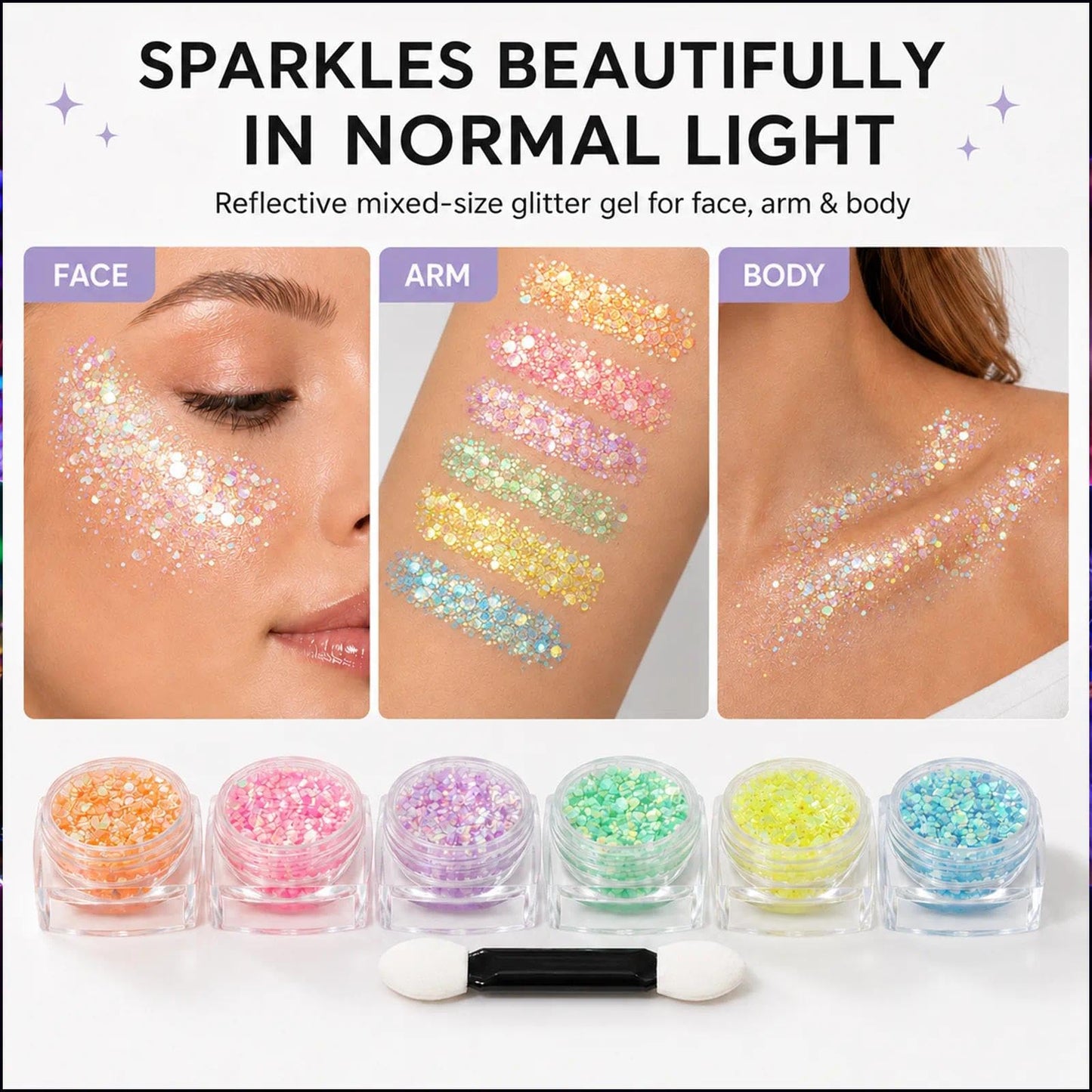 MiraWish 6 Colors Glow in The Dark Glitter Gel, Face & Body Glitter for Women, Neon Black Light Party Makeup, No Glue Needed, Easy Wash Off, Rave Beauty & Personal Care MiraWish