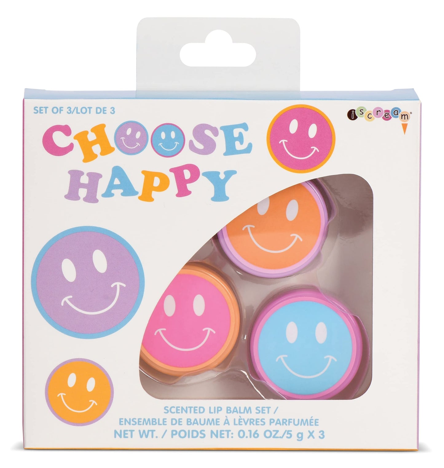 iscream Choose Happy Smiley Face Scented Classic Pot Style Set of 3 Lip Balms Beauty & Personal Care iscream