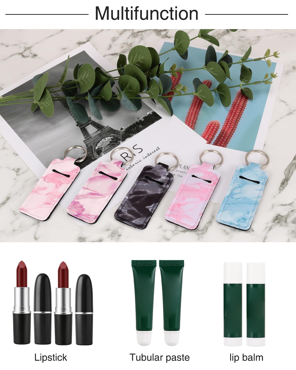 Meiiy Chapstick Holder Lip balm Holder Lipstick Sleeve Pouch Lip Gloss Holder With Hook 3 Pcs Marble Stocking Stuffers Gift for Women (3pcs) Beauty & Personal Care Meiiy