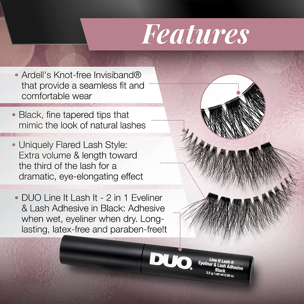 Ardell Lash Contour 371 Outer Volume Dramatic Eye-Elongating Effect with DUO Line It Lash It Adhesive Black, 2 Pairs Beauty & Personal Care Ardell