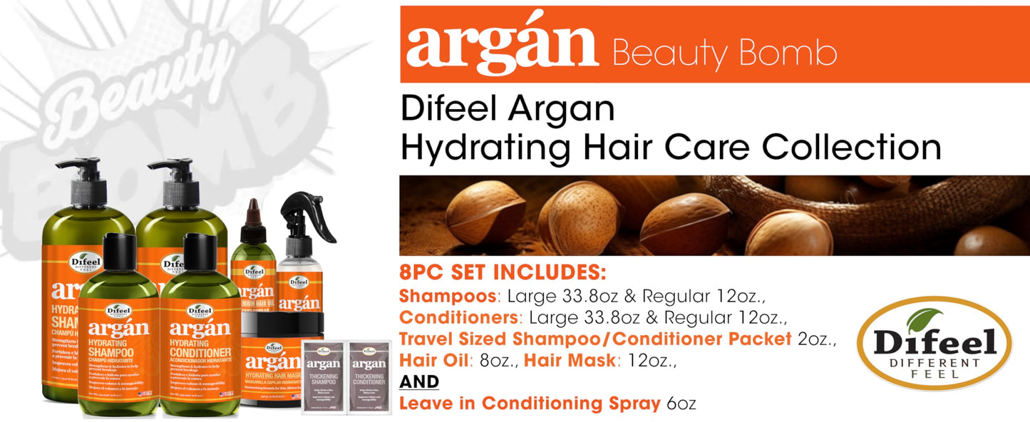Difeel Argan Hydrating Shampoo & Conditioner Collection - 8 Piece Set, Includes Hair Oil, Mask, Leave in Spray, Travel Size - Sulfate Free, Paraben Beauty & Personal Care Difeel