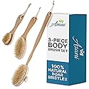 Asani Dry Brushing Body Brush Set for Lymphatic Drainage & Cellulite - 3-Pcs Detachable Back, Contour Body & Face Brushes Organic Gift for Dry Skin Beauty & Personal Care Asani