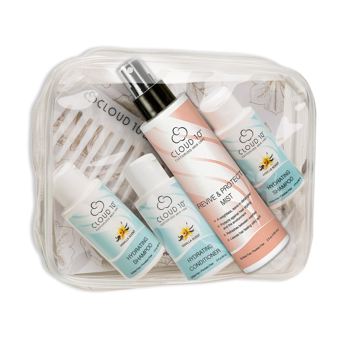 Cloud 10 Protect + Hydrate (Travel Kit) - Cruelty Free, Wide Tooth Detangler Comb & TSA Compliant Carrying Case Beauty & Personal Care Cloud