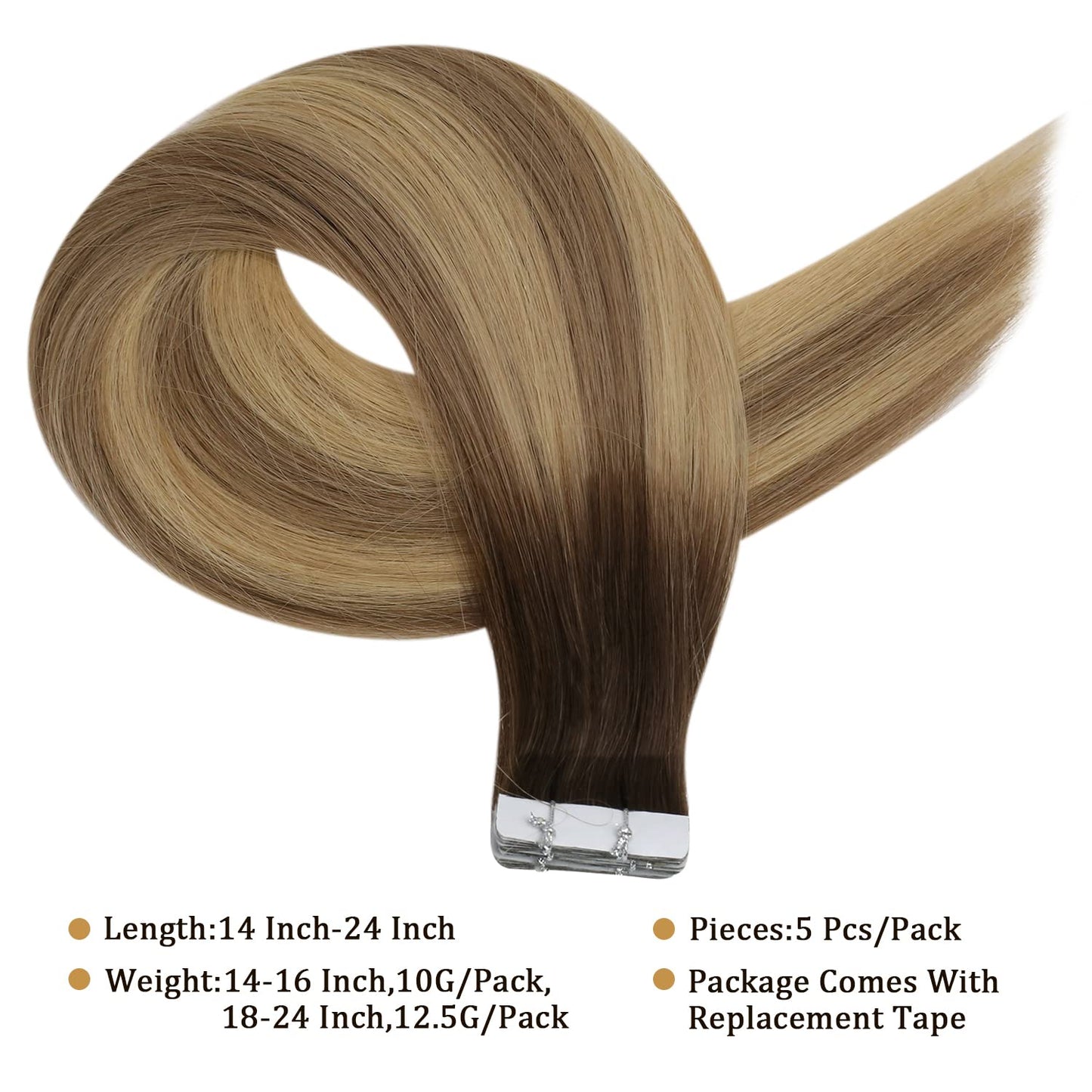 Full Shine Injection Tape In Hair Extensions, Brown Blonde 24 Inch Beauty and Personal Care Full Shine