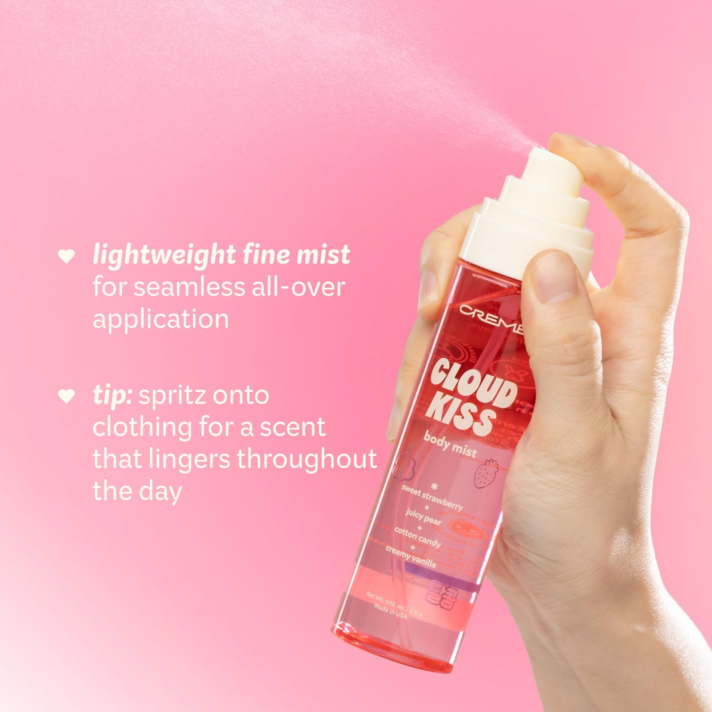The Crème Shop Body Mist | Body & Hair Perfume for Women, Body Spray Fragrance, 3.38 fl. oz. (Cloud Kiss) Beauty & Personal Care The Crème Shop