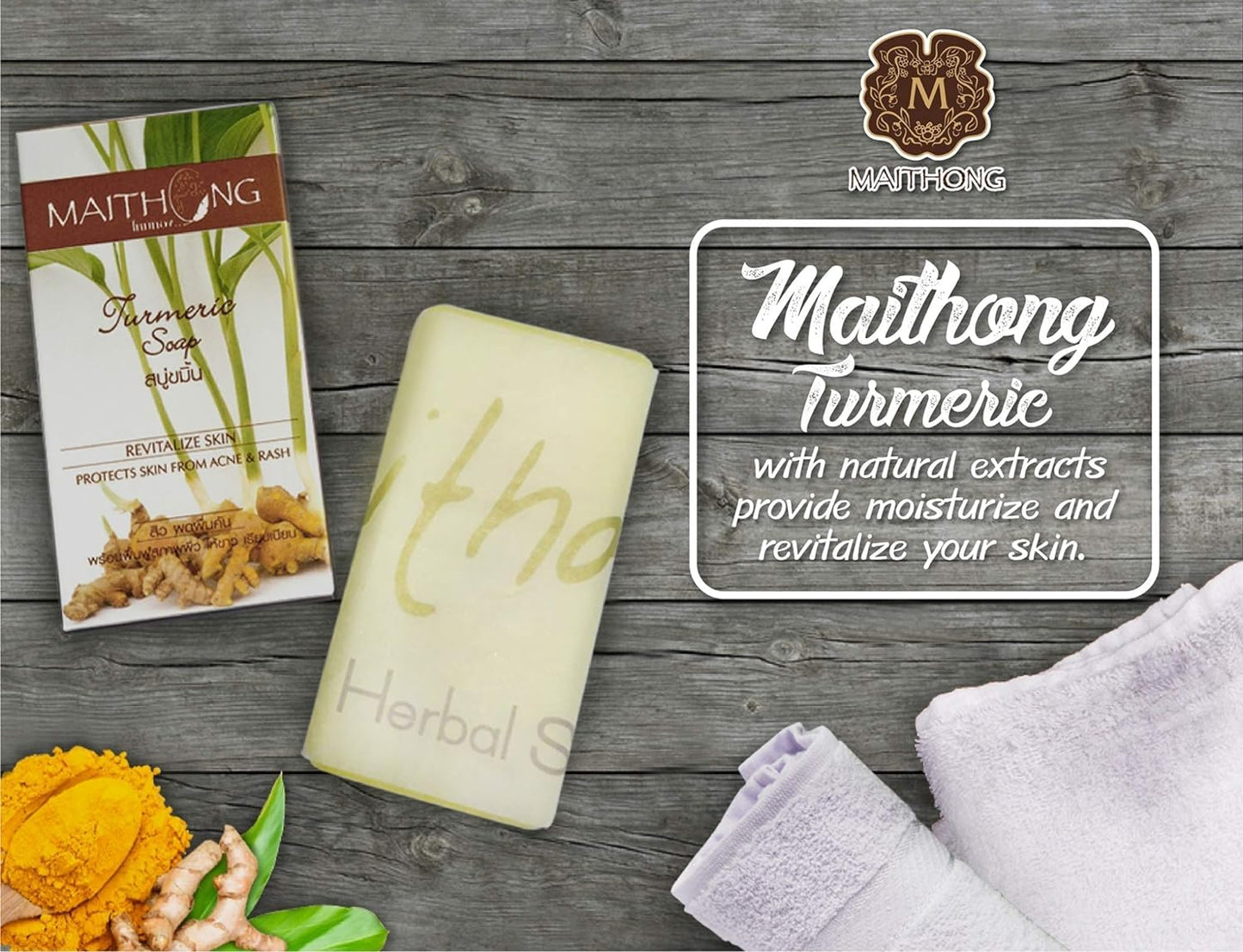 2 x Maithong(GlodenSilk): Turmeric Soap Revitalize Skin (100g.) Beauty & Personal Care Maithong