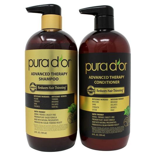 PURA D'OR Advanced Therapy System Clinically Proven to Reduce Hair Thinning - Paraben Free, Argan Oil Scent - Shampoo and Conditioner Set for Fine Beauty & Personal Care PURA D'OR