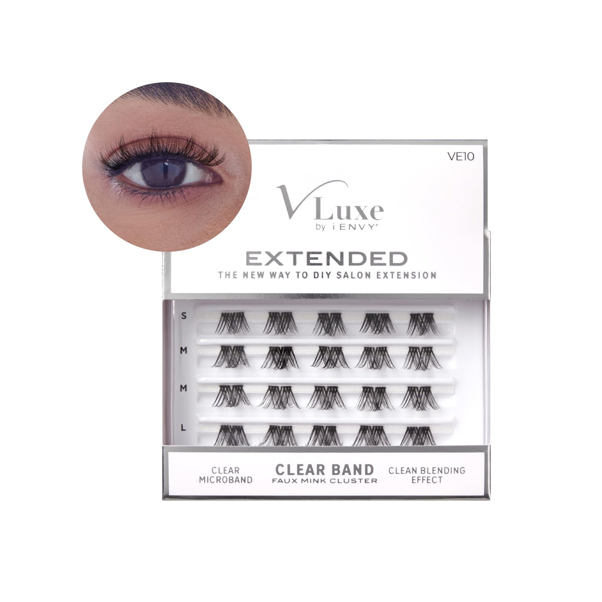i•ENVY Extended Clear Band Faux Mink Cluster, Ultra Comfort False Eyelashes with Light & Clean Extension Look, Clean Thin Band for Natural Blending