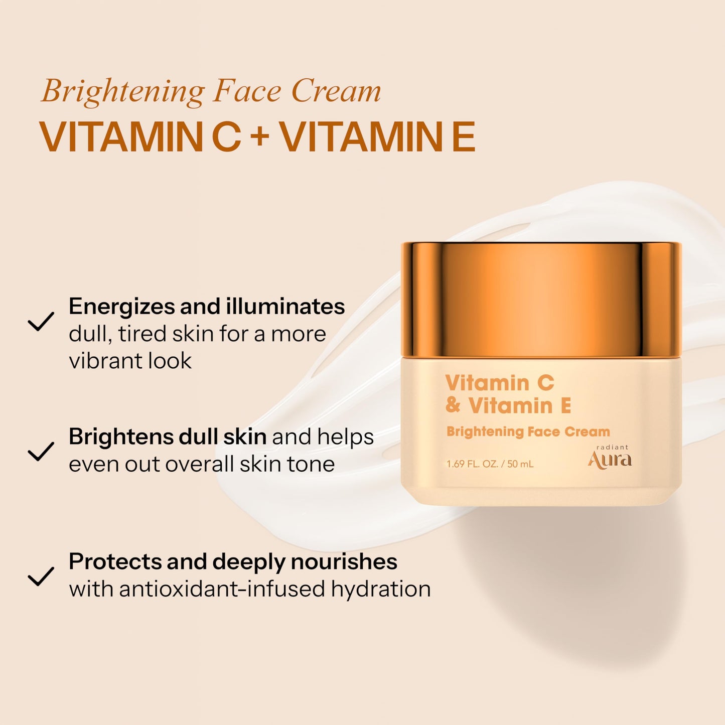 Radiant Aura Vitamin C & Vitamin E Face Moisturizer - Dermatologist Tested, Anti Aging Korean Skin Care - Hydrating Cream For Smoother Youthful Beauty & Personal Care Radiant Aura