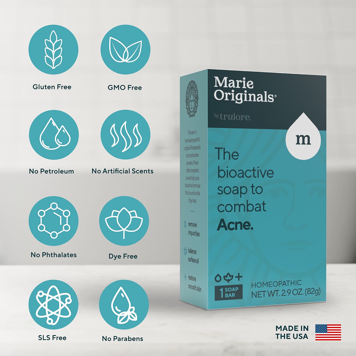 Marie's Original Acne Bar Soap Cleanser for Face and Body | Acne Treatment with Bentonite Clay, Organic Oat Bran, Noni Fruit Powder, White Willow | Beauty & Personal Care Marie Originals