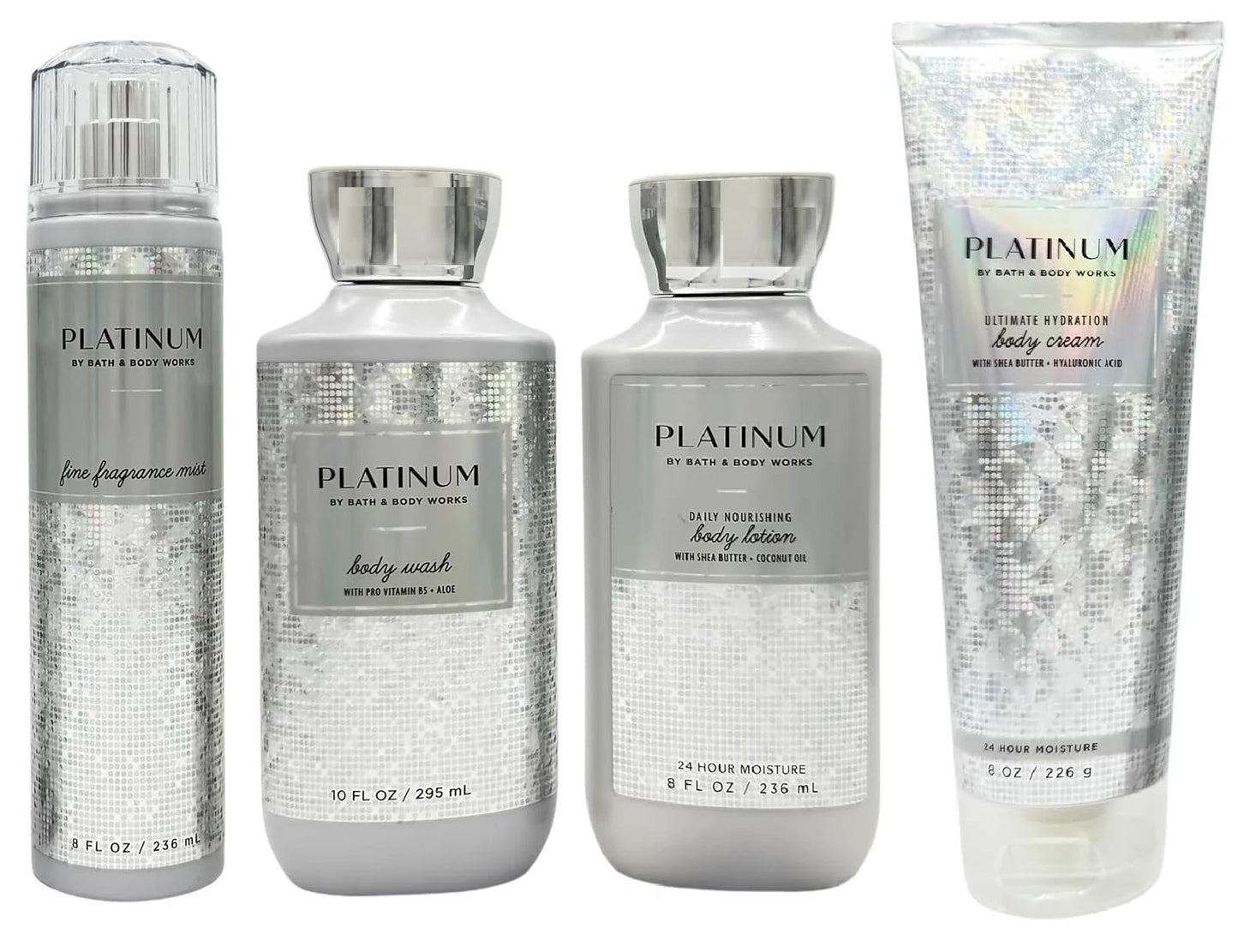 Bath and Body Works Platinum 4 Piece Body Care Set - Mist, Body Cream, Lotion, and Body Wash - Full Size Beauty and Personal Care Bath & Body Works