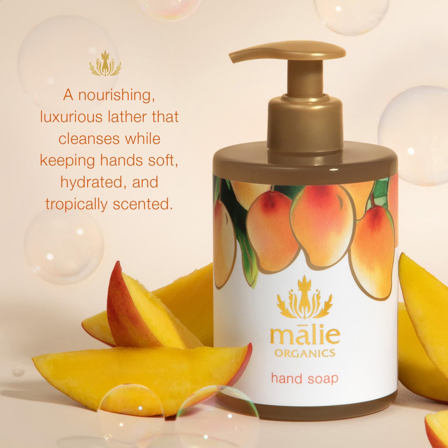 M?lie Organics Hand Soap, Mango, 13.5 oz, Organic Moisturizing Hand Wash with Aloe + Hawaiian Hydrosols, Vegan Beauty & Personal Care Malie