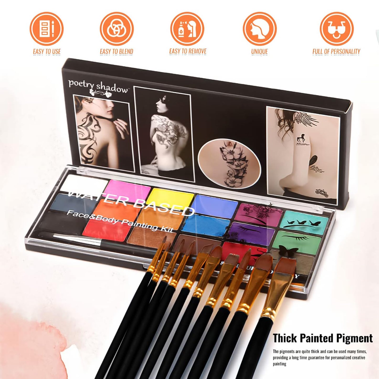 BRIMFULITE Face Painting Kit Non-toxic Body Paint Washable 18 Colors Facepaint Makeup Kit for Adults with 10 Face Paint Brushes for Halloween Party Beauty & Personal Care BRIMFULITE