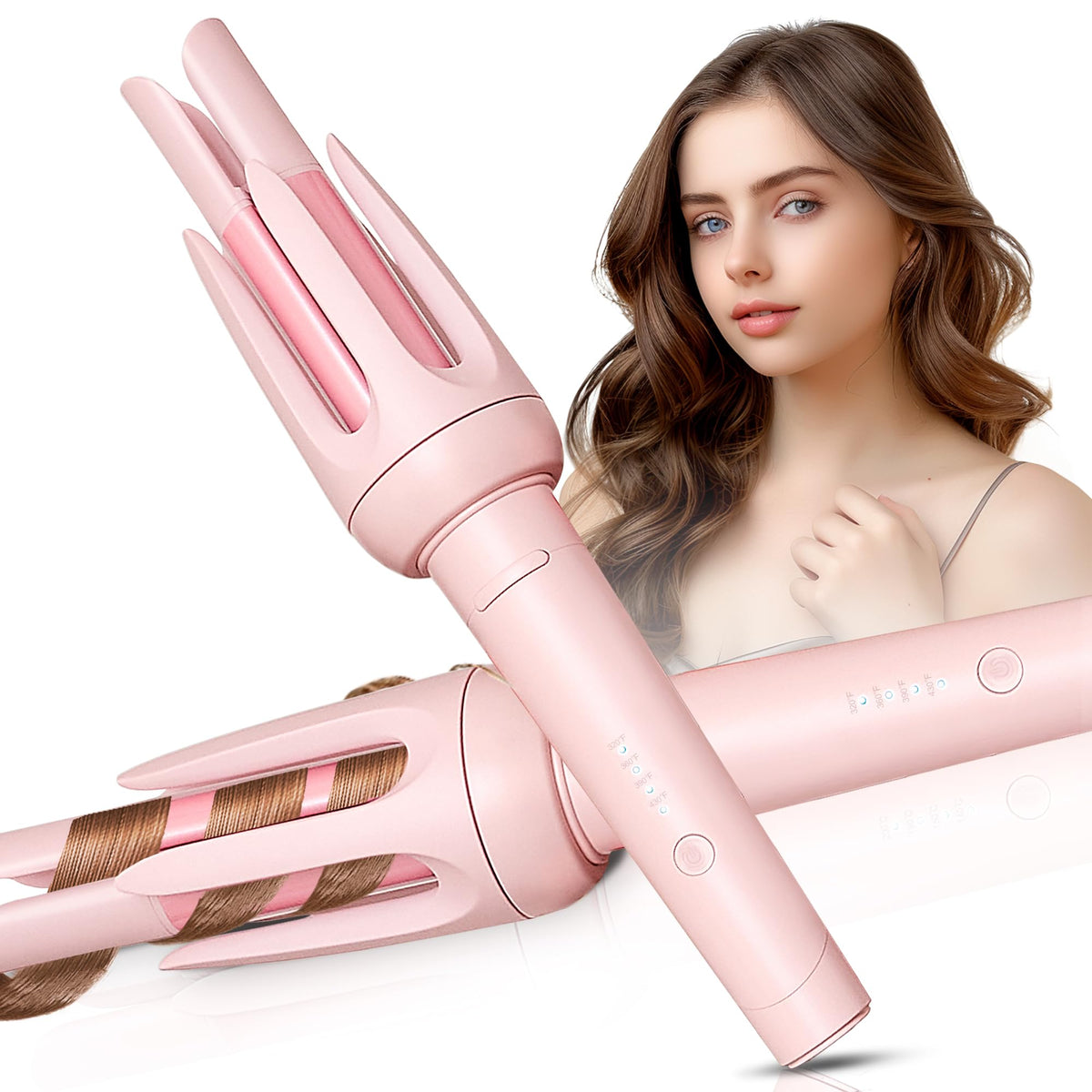 Auto Hair Curler, Automatic Curling Iron with 4 Temperature & 3 Timer, Automatic Shut-Off, Anti-Scald, Anti-Tangle Rotating Curling Wand for Hair