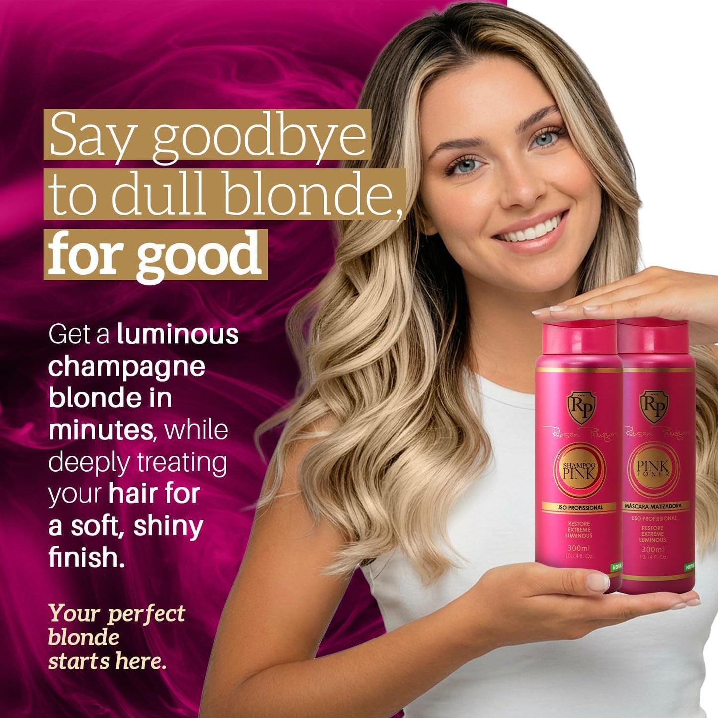 Robson Peluquero Pink Toning Kit | Hair Toner Gloss + Shampoo | Creates Champagne & Neutral Blonde for Brassy, Bleached & Highlighted Hair, Hydrates Beauty & Personal Care Robson Peluquero