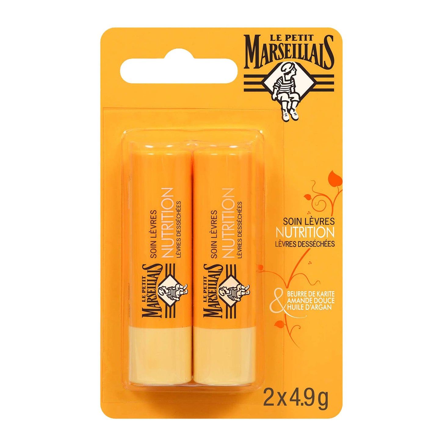 Le Petit Marseillais - Soin Lèvres Nutrition Lèvres Desséchées (2 tubes de 4,9 g) - Baume à lèvres au beurre de karité, amande douce et huile d'argan Beauty and Personal Care Le Petit Marseillais