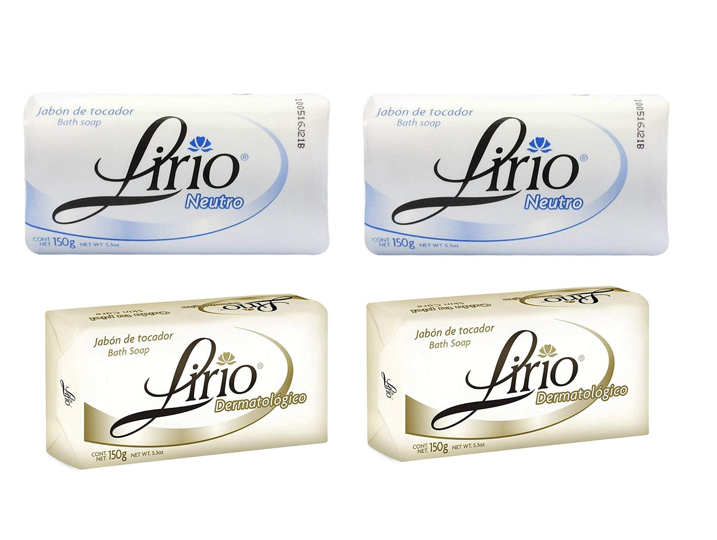 2 Lirio Neutro and 2 Lirio Dermatologico (4 Pack Total) 180 g / 6.35 oz Soap Bars Dermatological Bathing Natural Original Mexican Smooth Soothing Beauty & Personal Care Lirio