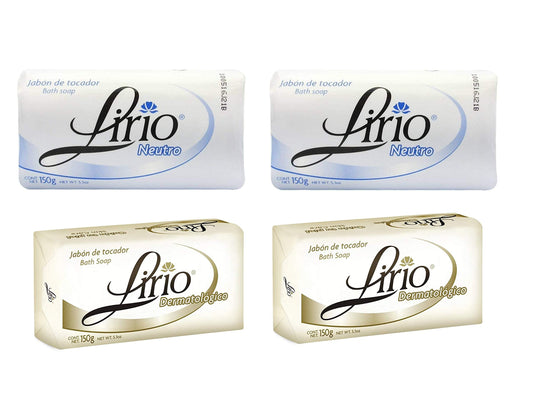 2 Lirio Neutro and 2 Lirio Dermatologico (4 Pack Total) 180 g / 6.35 oz Soap Bars Dermatological Bathing Natural Original Mexican Smooth Soothing Beauty & Personal Care Lirio