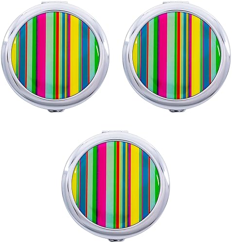 Stephanie Imports Set of 3 Double Sided Magnifying Round Compact Mirrors with Printed Insert (Colorful Stripes) Beauty & Personal Care Stephanie Imports