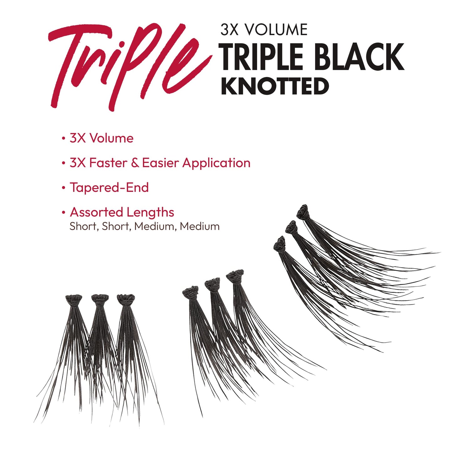 iENVY False Eyelashes Triple Black Knotted Individual Trio Lashes 3X Volume Reusable Eyelash Clusters (S/M) Beauty & Personal Care i•ENVY