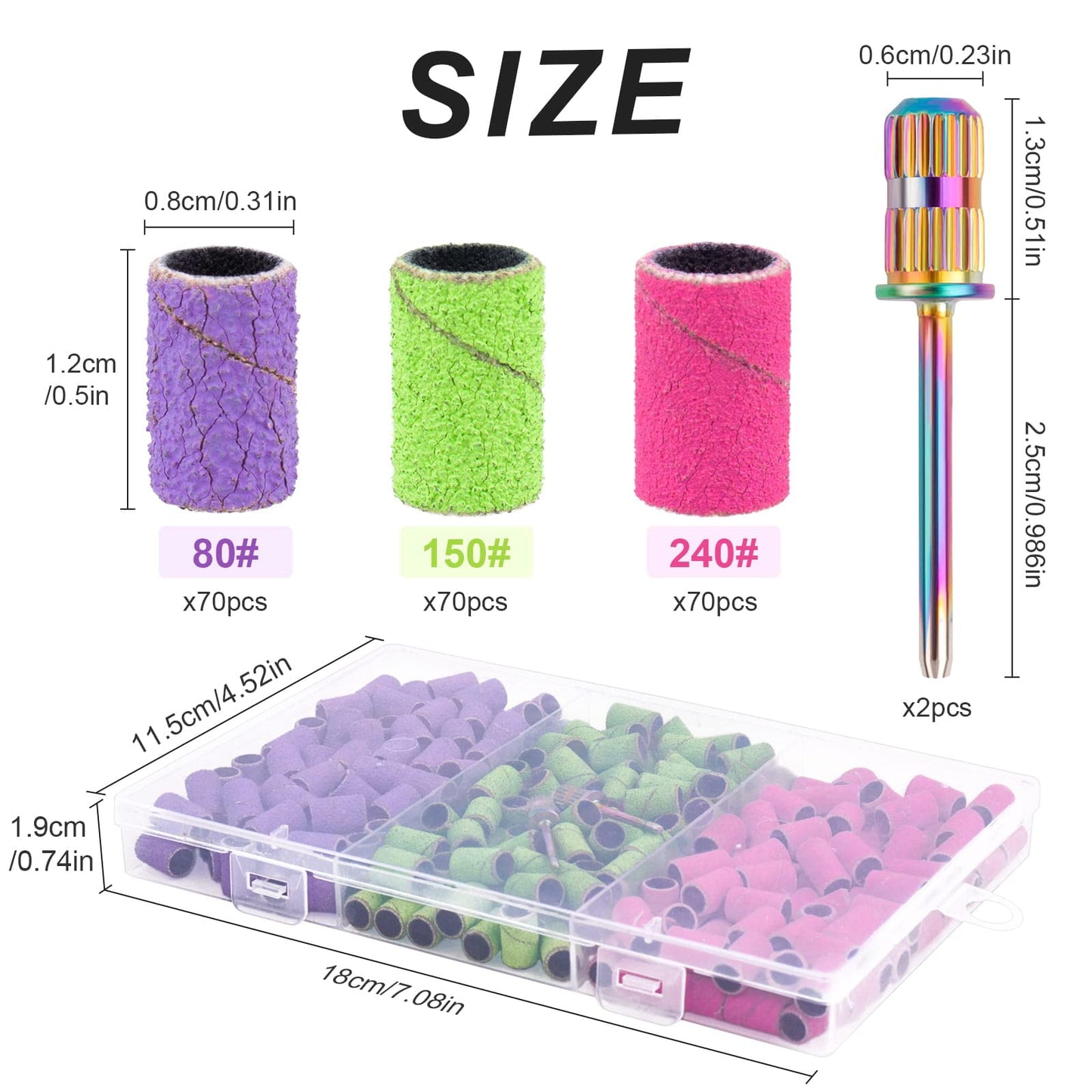 Rolybag Sanding Bands for Nail Drill Sanding Bands#80#150#240 Grits 210Pcs Color Coarse Fine Nail Sanding Bands 2Pcs Nail Drill Bits 3/32" Mandrel Beauty & Personal Care Rolybag