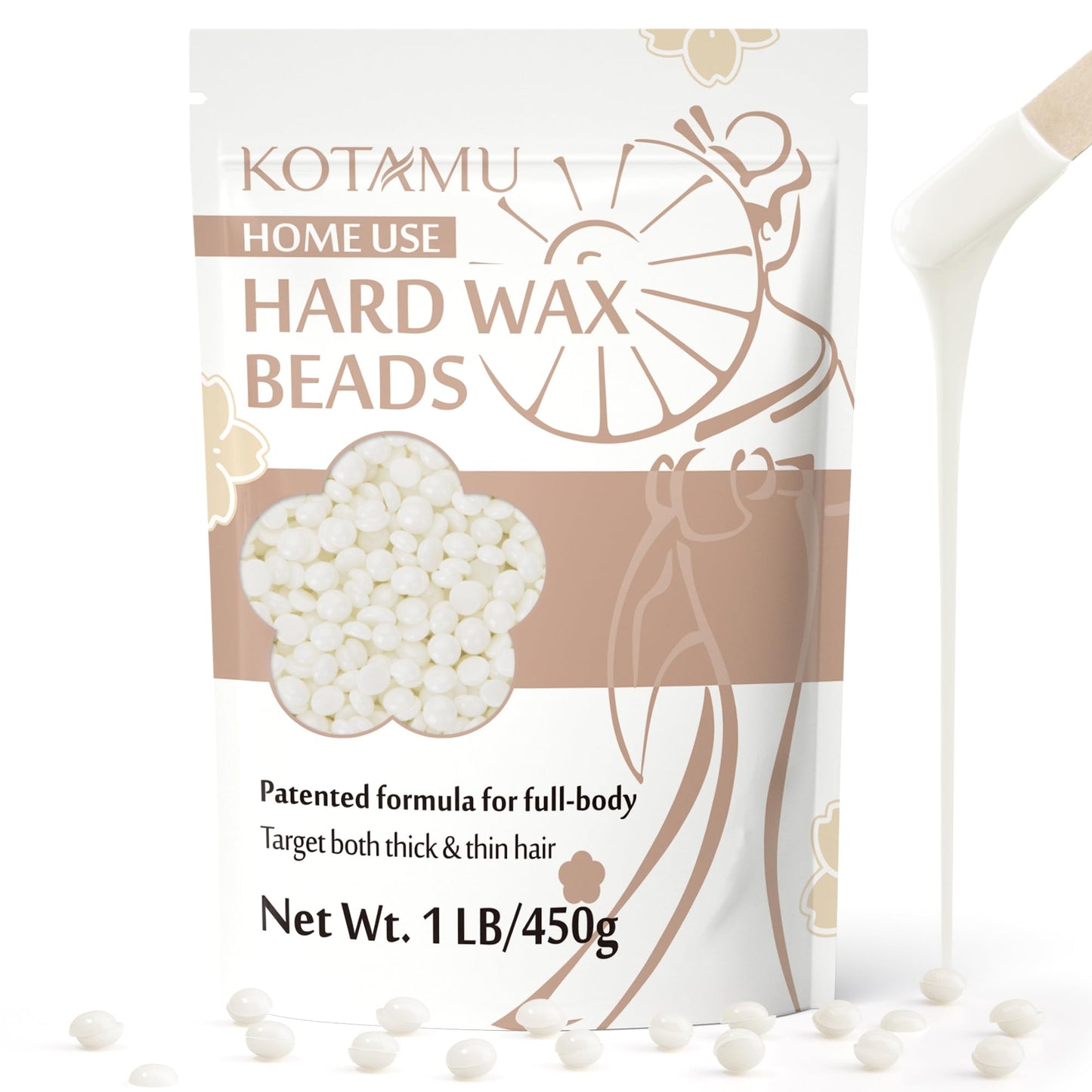 KOTAMU Waxing Beads Unscented Hard Wax Beads for Women& Men Full Body Thick &Thin Hair Removal, 1lb Pack Organic Wax Beans for Sensitive Skin Face Beauty and Personal Care KOTAMU