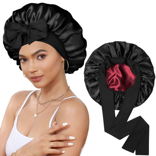Satin Bonnet Silk Bonnet for Sleeping Silk Sleep Cap Double Layer Hair Bonnet with Elastic Tie Band for Curly Hair Night Cap Beauty and Personal Care CHLINS Default Title