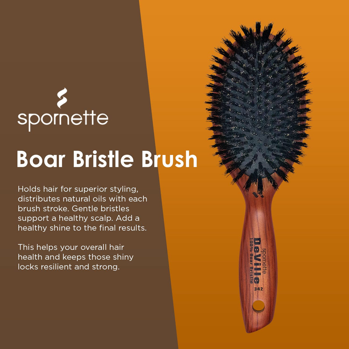 Spornette Deville Boar Bristle Wooden Paddle Hair Brush for Women - Cushion Oval Hair Straightening Brush for Blow Drying, Detangling, Smoothing Beauty & Personal Care SPORNETTE