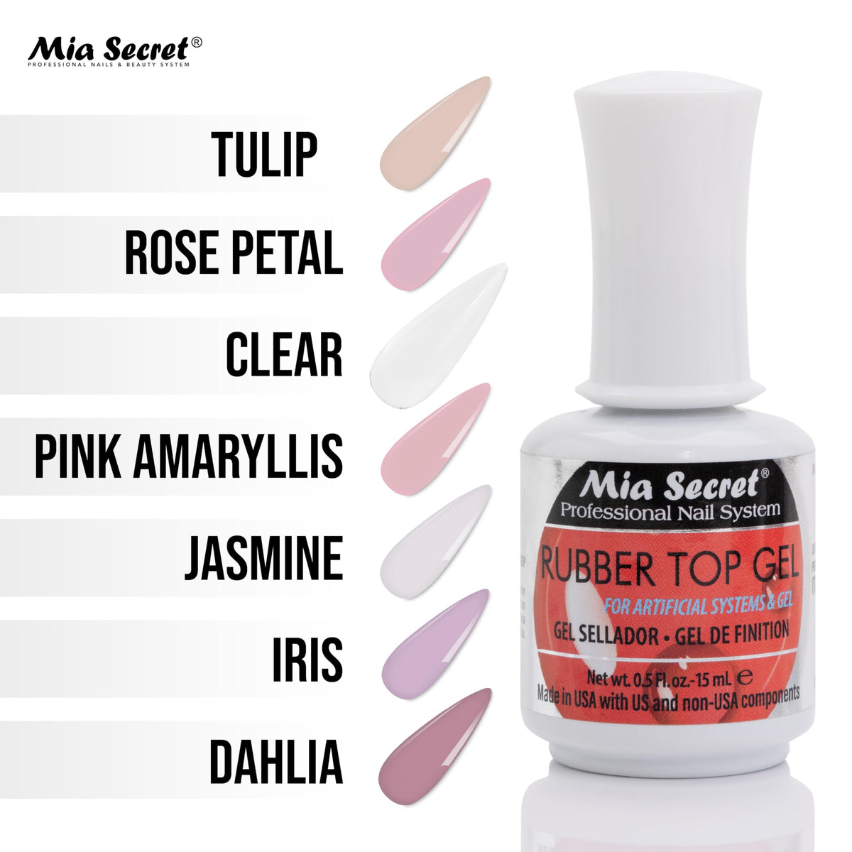 Mia Secret Rubber Base & Top Gel UV-LED topcoat for shiny nail finish