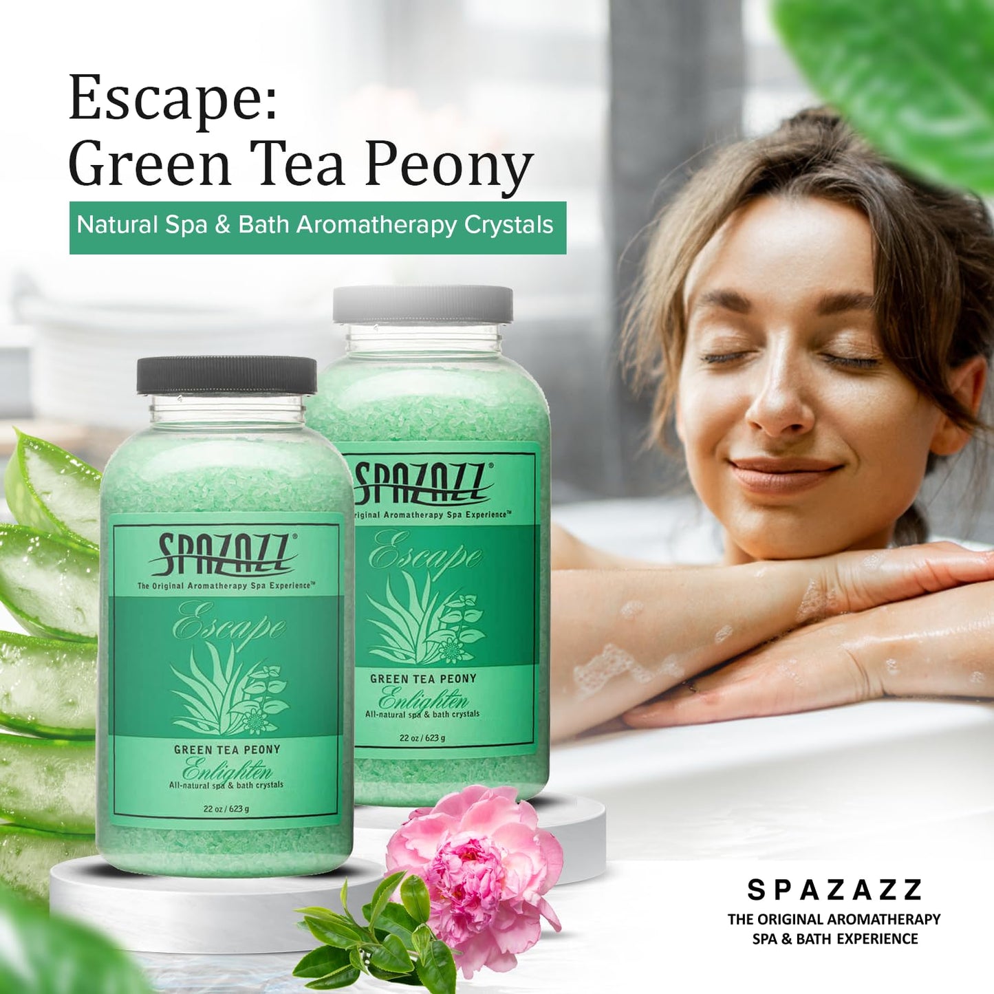 Spazazz SPZ-109 Escape Aromatherapy Crystals Container, 22-Ounce, Green Tea Peony Enlighten Beauty and Personal Care Spazazz