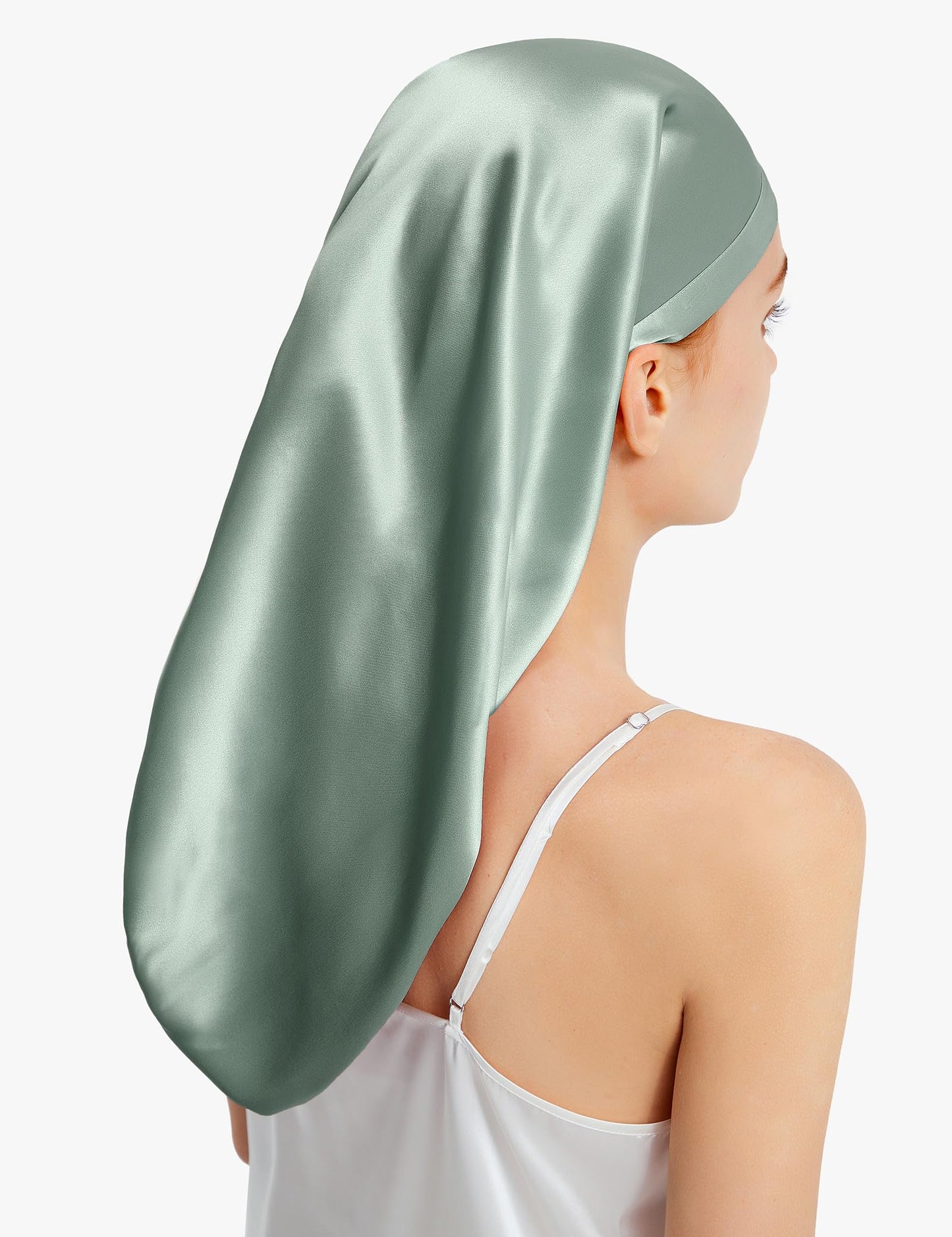 LilySilk 100% Silk Bonnet Mulberry 19 Momme Silk Sleep Cap Long for Curly Hair Night Cap for Sleeping, Silk Hair Wrap for Women Avocado Green Beauty and Personal Care LilySilk