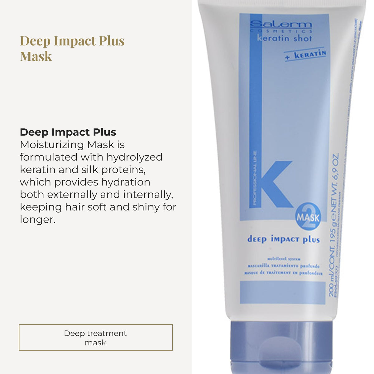 SALERM - Hydrating Hair Mask - Deep Impact Plus - 200 ml - Deep Hair Hydration - For Use After Keratin Shot + Keramix Treatment - Smooth and Straight