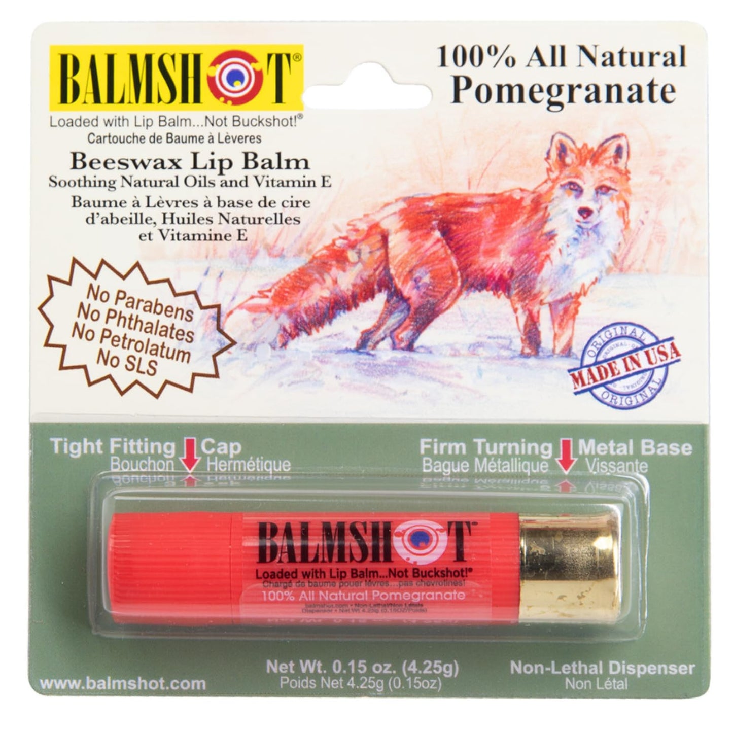 BALMSHOT Pomegranate Lip Balm SPF 15 - Natural Beeswax Chapstick, Moisturizing Lip Protector for Very Dry Lips, 20-Gauge Brass Shotgun Shell Case Beauty and Personal Care Balmshot