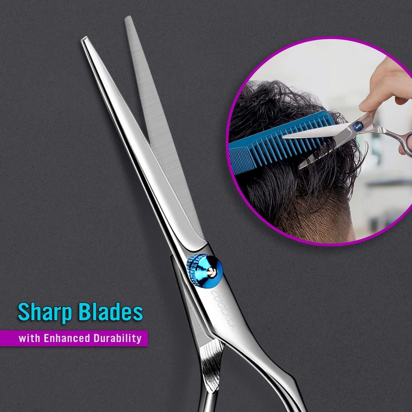 COOLALA Stainless Steel Hair Cutting Scissors 6.5 Inch Hairdressing Razor Shears Professional Salon Barber Haircut Scissors, One Comb Included, Home Beauty and Personal Care COOLALA