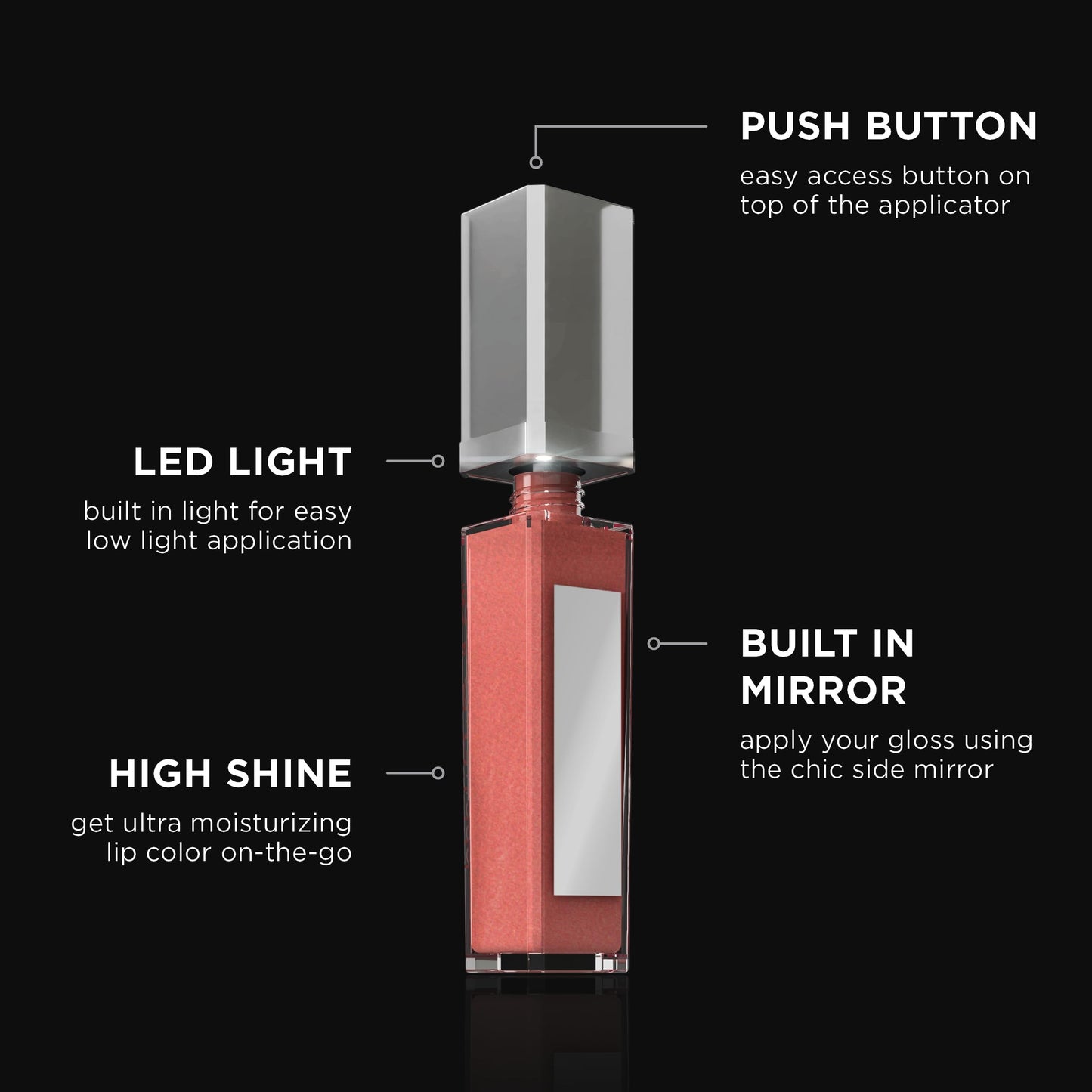 Pure Illumination Light-Up Lip Gloss with LED-Lit Applicator Brush + Side Mirror, Non-Sticky, Moisturizing Hydrating Lip Glosses with Lanolin, Jojoba Beauty & Personal Care Pure Cosmetics