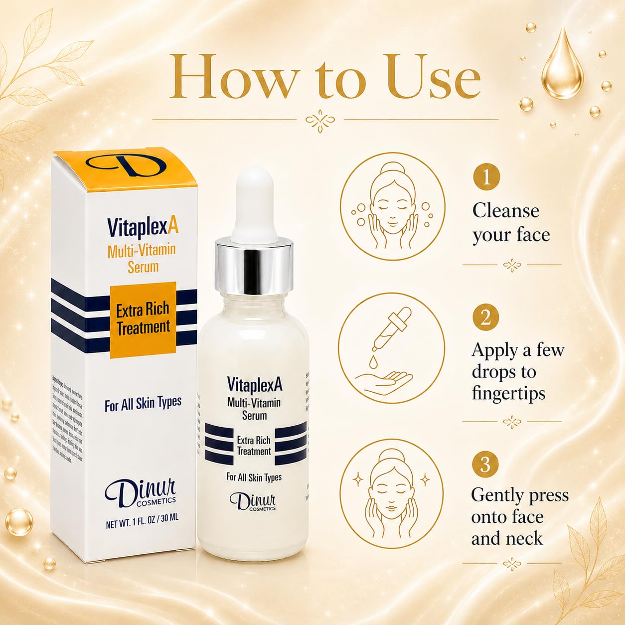 Dinur Cosmetics Vitaplex A Multi-Vitamin Serum Extra Rich Treatment for All Skin Types 1 fl. oz./ 30 ml. Beauty & Personal Care Dinur Cosmetics