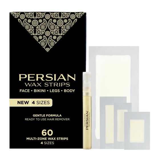Persian Multi-Zone Wax Strips - Pre-Lined for Face, Legs, Body, Bikini & Underarms - Hair Removal Waxing Kit with Aftercare Oil - Easy, Ready-to-Use Beauty and Personal Care Persian
