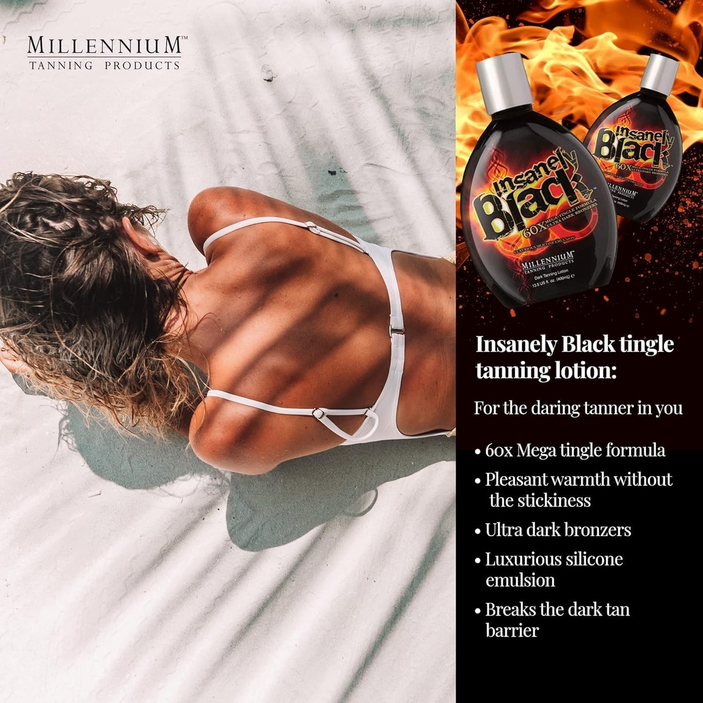 Millennium Tanning Insanely Black 60x, Mega Tingle Dark Tanning Lotion, 13.5 Ounces Beauty & Personal Care Millennium Tanning