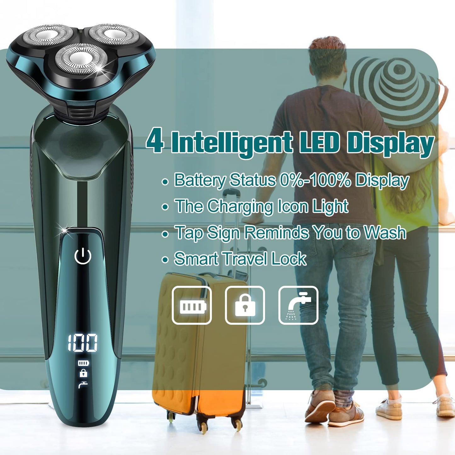 Electric Razor for Men, 3-in-1 Shaver with Floating Blades for Nose Hair &Sideburns,Replacement Blades, Pop-up Trimmer, IPX7 Waterproof, Travel Lock Beauty and Personal Care Handsomeface