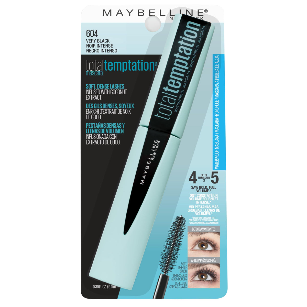 Maybelline New York Makeup Total Temptation Waterproof Mascara, Very Black, 0.3 Fl Oz (Pack of 1) , K2466800 Beauty & Personal Care MAYBELLINE