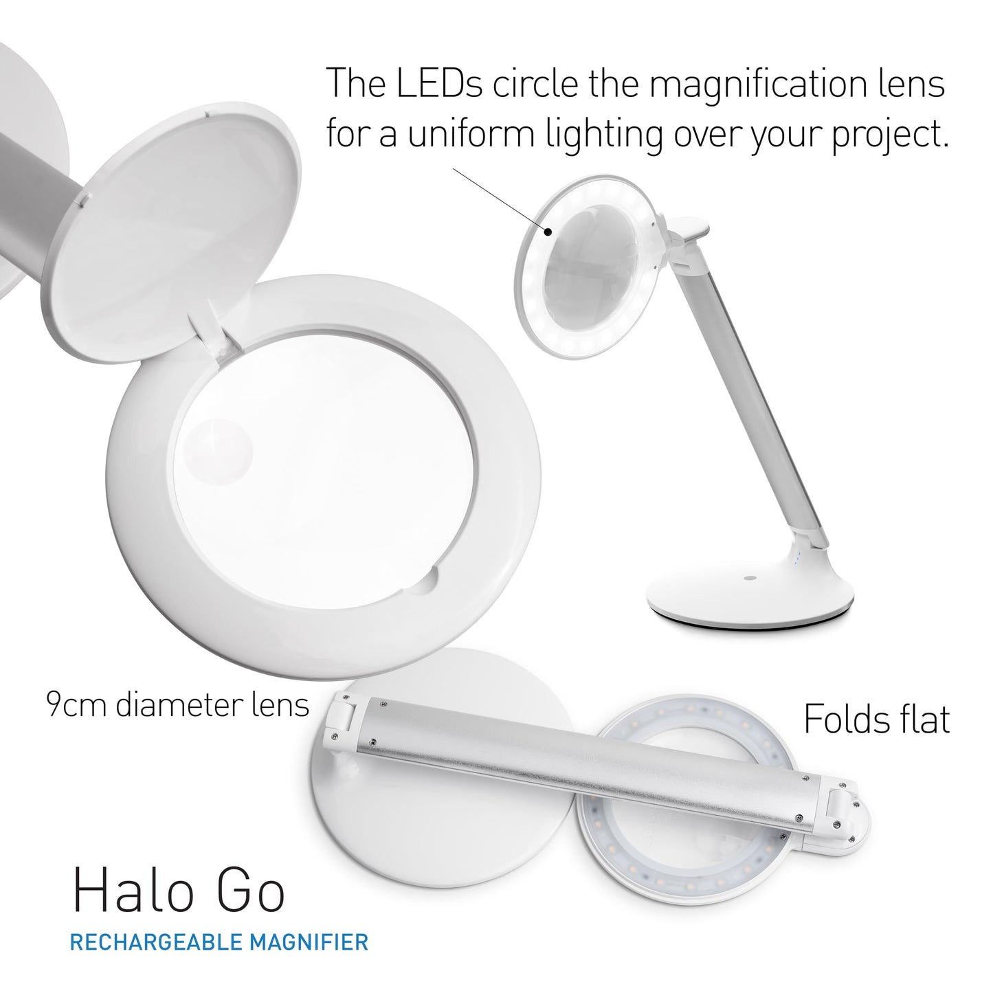Daylight Company Halo Go Magnifier Lamp, Rechargeable USB, Portable, Lightweight, Desk Lamp Reading, Hobbies, Sewing, Crafts, Nail Salon, Handcrafts Beauty & Personal Care daylight