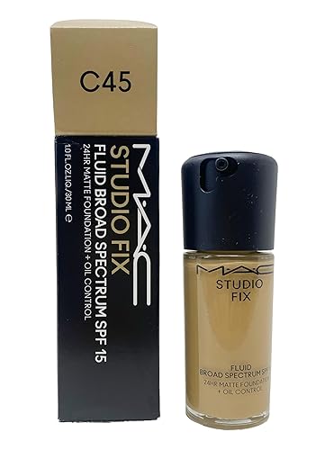MAC Studio Fix Fluid SPF15 24hr Matte Foundation + Oil control - C45 (Medium beige with a olive undertone for medium skin) 1 Fl Oz/30 mL Beauty & Personal Care MAC