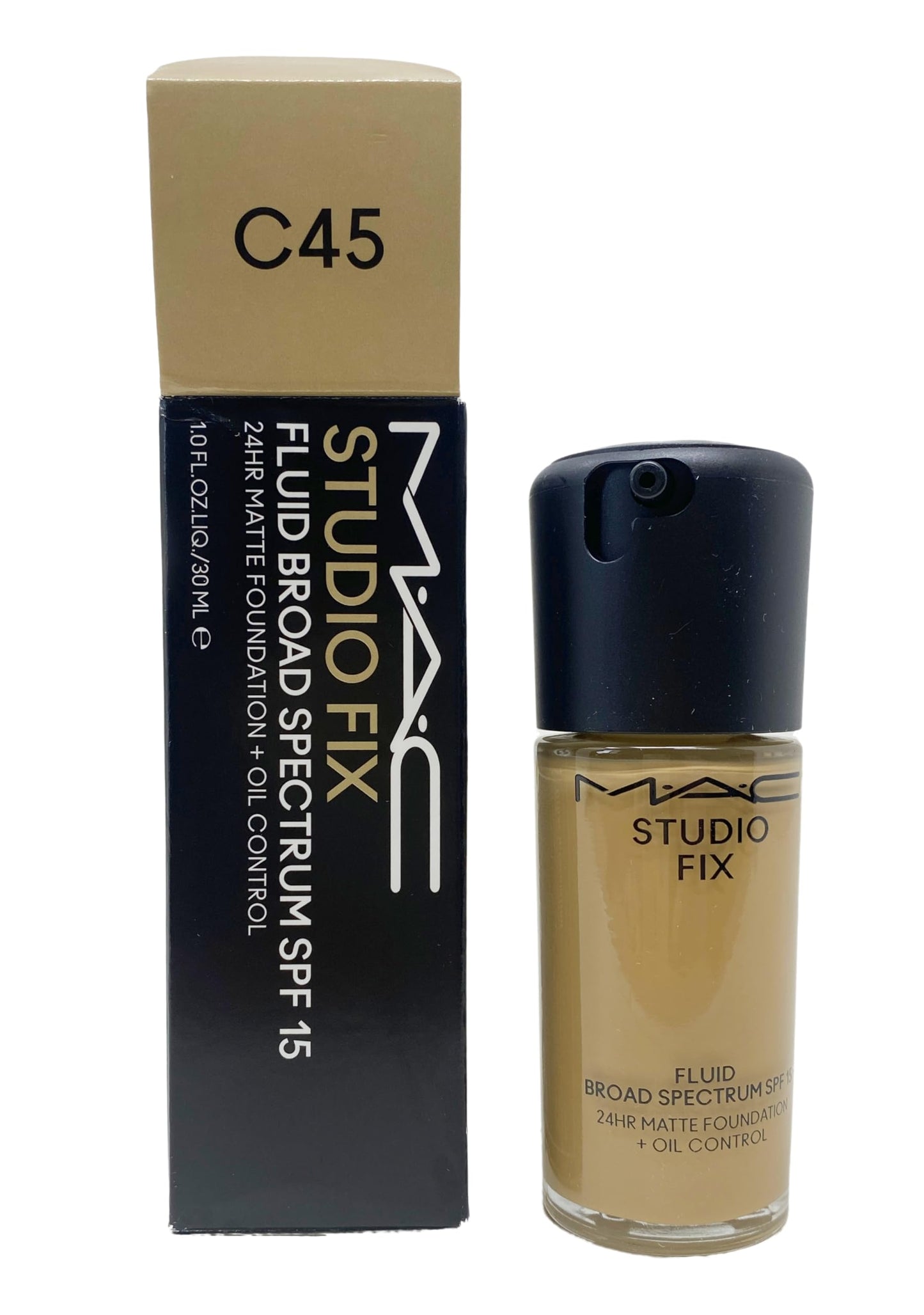 MAC Studio Fix Fluid SPF15 24hr Matte Foundation + Oil control - C45 (Medium beige with a olive undertone for medium skin) 1 Fl Oz/30 mL Beauty & Personal Care MAC